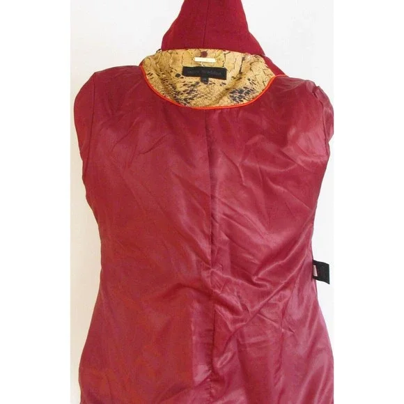 Steve Madden Burgundy Wool Capelet with Faux Fur Collar Double Breasted Coat L